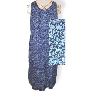 Sz Large Vintage 90s Blue Vine Print Sleeveless Full Length Dress